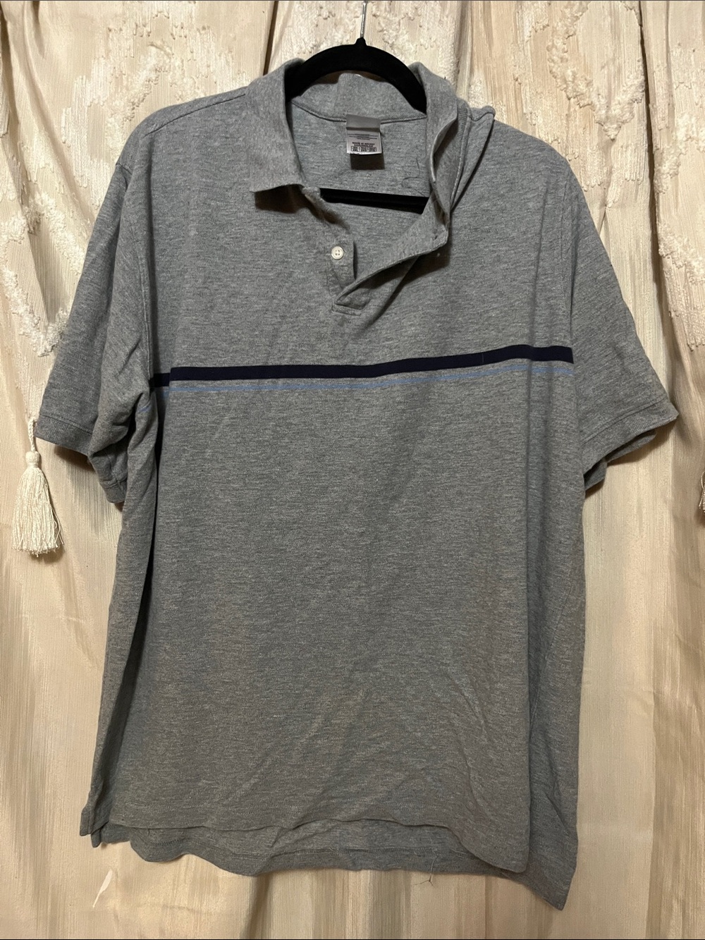 Men's Gray Short-Sleeve Polo Shirt with Stripe foot locker